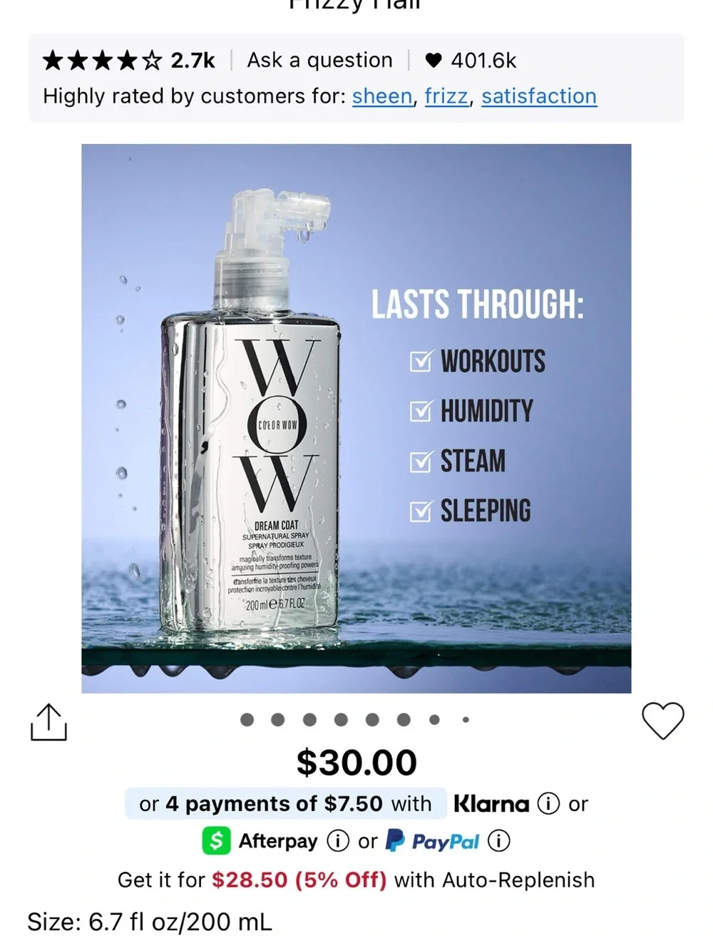 2 COLOR WOW Dream Coat Supernatural Spray Anti-Humidity Frizz Control 6.7 oz